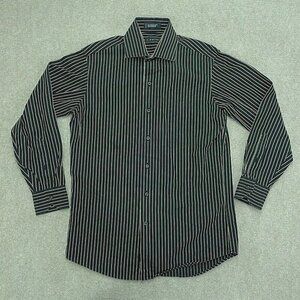 J Ferrar Button Up Dress Shirt‎ Long Sleeve Men 15 32/ 33  Black Brown Stripe